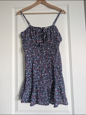 Blue Rain Floral Ditsy Romper Size Medium - Ruffle Bust Adjustable Straps